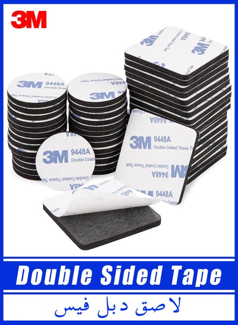 100 Pcs Double Sided Tape Strong Heavy Duty Waterproof Tape Adhesive Foam Pad Tape Double Sided Foam Tape for Holding Picture, Walls Picture, Light, Hooks, Home, Office, Square & Round, 40×40mm